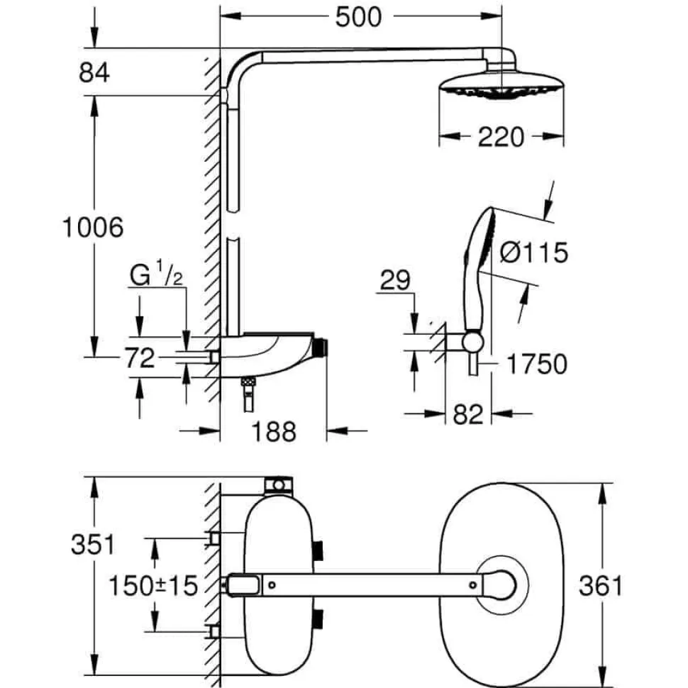 Sistema De Ducha Con Termostato Incorporado – Rainshower Smartcontrol 360 Duo – Grohe – 26250000